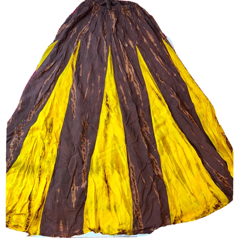 Witch GYPSY skirt tie dye Hocus Pocus Brown yellow long festival batik funky fun